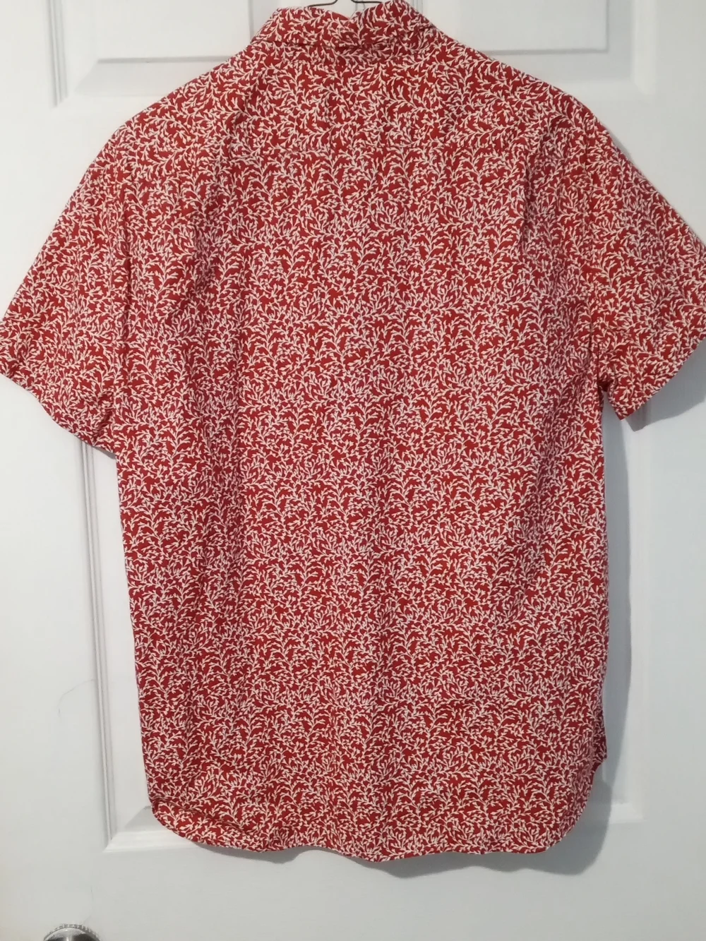 J. Crew Red and White Short-Sleeve Printed Button-Down Shirt